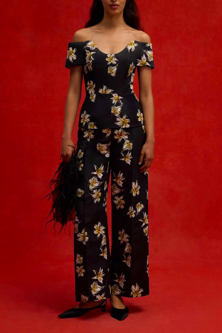 Souline Top -  Festive Lilies - Black & Yellow