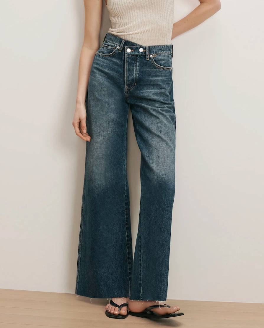 Taylor Crossover-Waistband Wide-Leg Jean - City Lights
