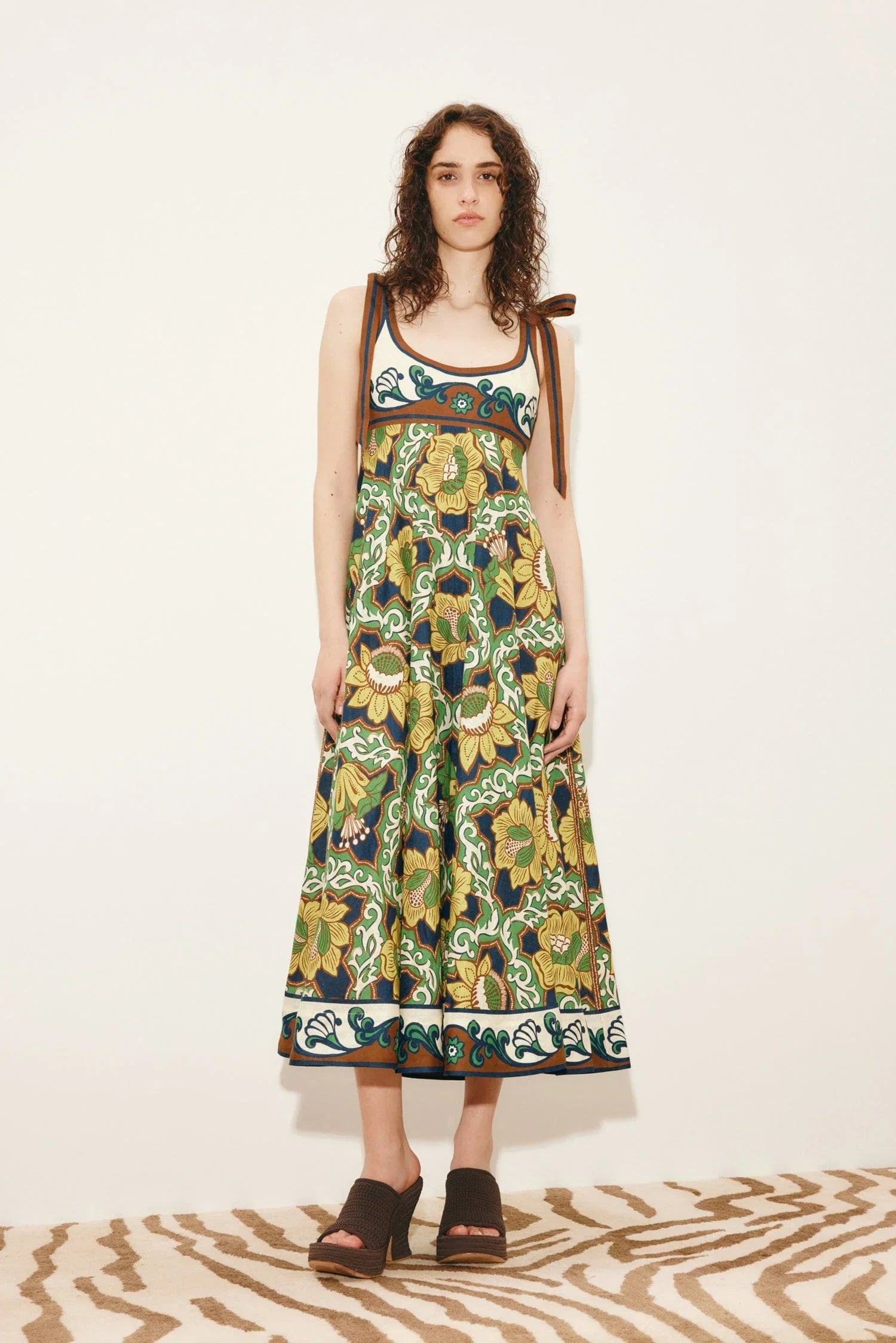 Liana Ballet Sundress - Green/Brown Multi