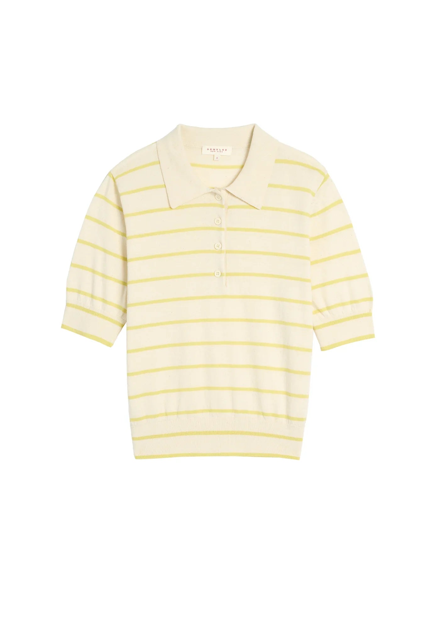 Cameron Stripe Cotton Polo Top - White/Citron
