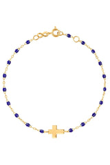 6.7" Cross Charm Classic Gigi Bracelet - Lapis + Yellow Gold