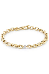 XS Knife Edge Oval Link Bracelet with Diamond Center - 18K Yellow Gold
