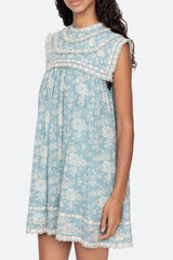 Kirsten Print Flared Mini Dress - Sky